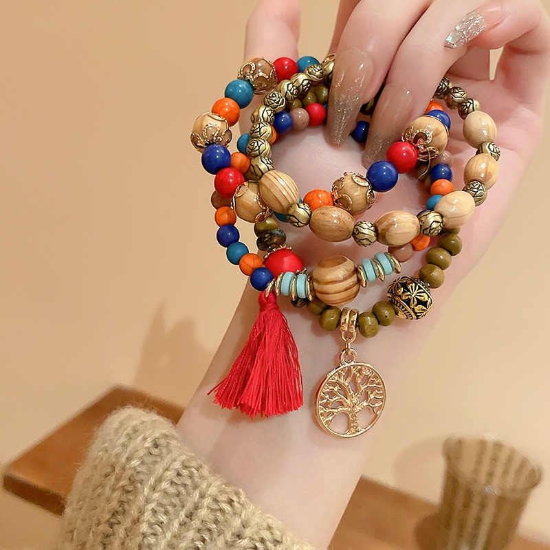 Phong cách Bohemian nhiều lớp gỗ đàn hương đính cườm vòng tay phong cách cổ điển vòng tay phong cách dân tộc nhẹ nhàng khí chất cao cấp cảm giác tay trang sức nữ