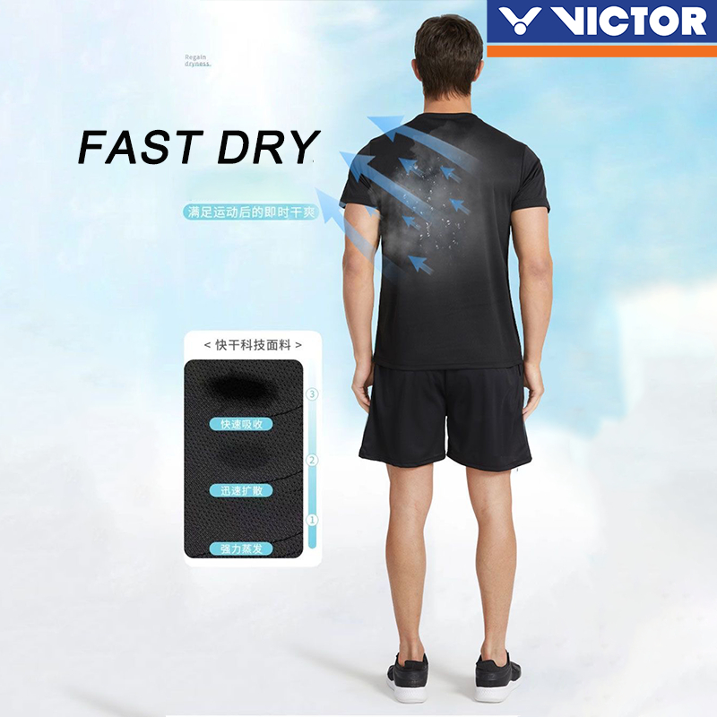 Áo thun Tennis Victor 2024 Quần áo cầu lông mới dành cho nam và nữ Áo tập luyện ngắn tay Áo thể thao Áo thun văn hóa in hình trẻ em