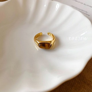 DREJEW Vàng 18k Hổ Mắt Đá Hình Bầu Dục Mở Nhẫn Ánh Sáng Sang Trọng retro Ngón Tay Chỉ Số Nhẫn Cổ Phong Cách Cao Cấp Đa Năng Tay Trang Sức