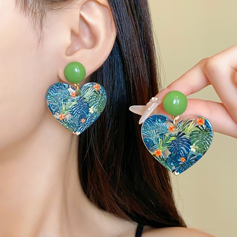 Bông tai hoa nhiệt đới in acrylic kim bạc dành cho nữ Bông tai khí quyển thời trang phóng đại ý nghĩa cao của tất cả các bông tai phù hợp