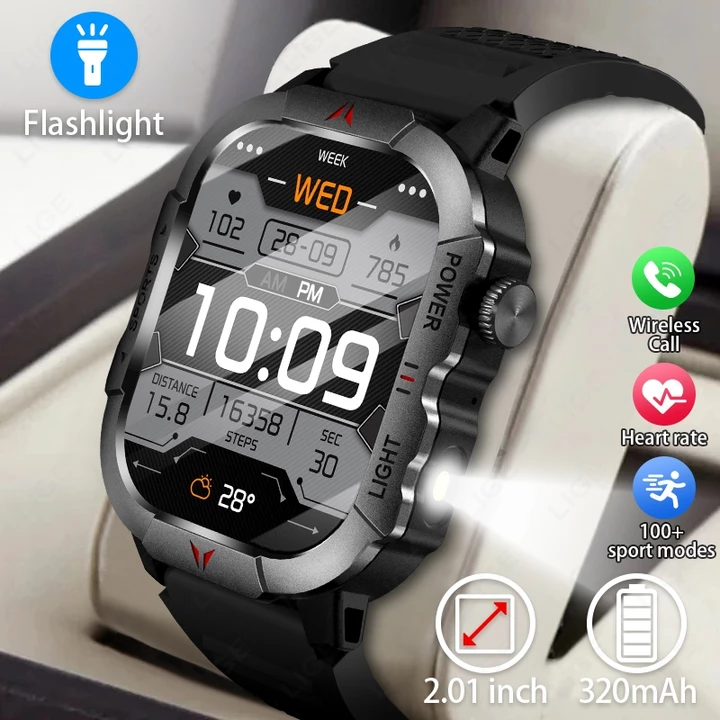 Đồng hồ thông minh LIGE Nam Chính hãng Bluetooth Gọi Đèn pin Nhịp tim Huyết áp Đồng hồ thông minh chống nước
