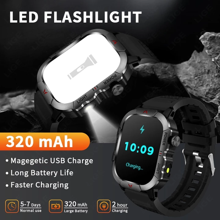 Đồng hồ thông minh LIGE Nam Chính hãng Bluetooth Gọi Đèn pin Nhịp tim Huyết áp Đồng hồ thông minh chống nước – 4