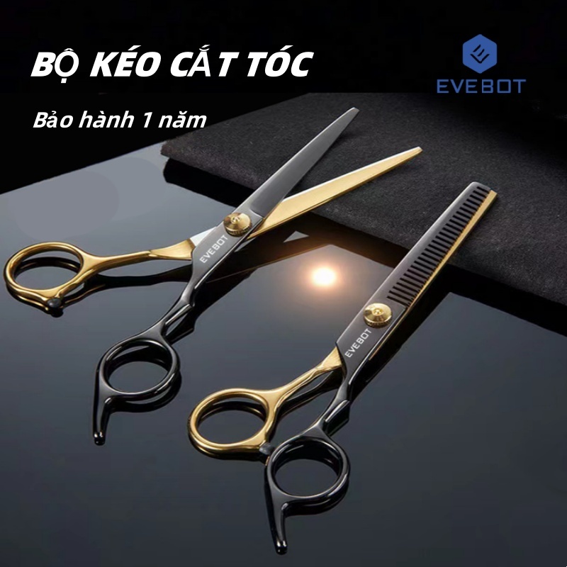 Ảnh EVEBOT Bộ kéo chuyên nghiệp 10 mảnh để làm tóc，Mạ titan đen và vàng 1