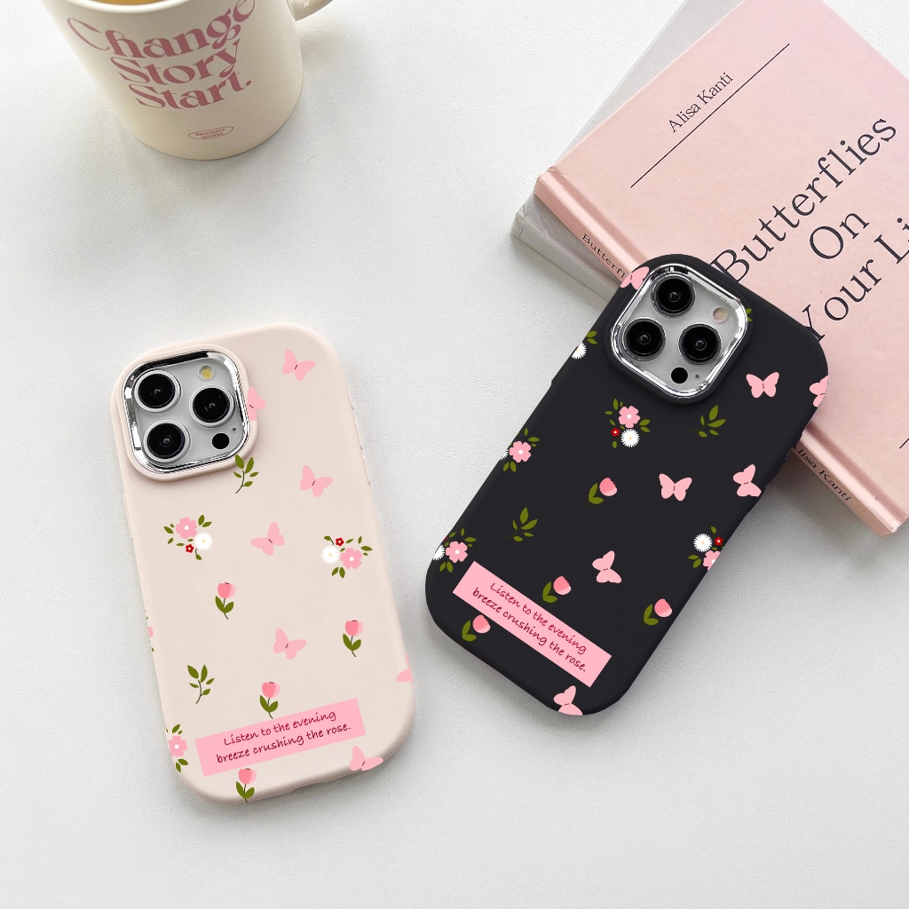 Ốp điện thoại mềm silicon hình bướm hoa hồng IPhone 15 Pro Max 14 6 6S 7 8 Plus 13 12 11 Pro X XR XS Max 7G 8G Vỏ bảo vệ chống sốc Camera Vỏ phụ kiện điện thoại thông minh