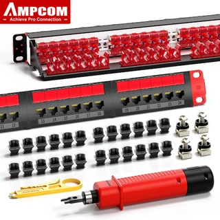 Ampcom Commercial Series 19 “24 cổng CAT6 Patch Panel với 4 vít gắn 、 1 dụng cụ thoát y Mini và chèn chống bụi