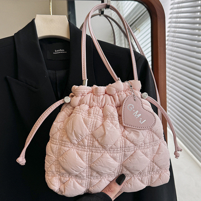 Xếp Ly Nhẹ Túi Bánh Bao Nylon Mây Dây Rút Dây Rút Dây Rút Đeo Vai Túi Hình Thoi Đơn Giản
