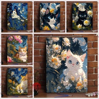 MOZI✨40 * 50cm / 30 * 40cm mèo con tranh tô màu theo số bộ tô màu theo số tranh sơn dầu số hoá tranh số hóa Số Mèo Tranh Sơn Dầu Tự Làm Tô Màu Tranh Sơn Dầu Tranh Handmade Tranh Hoạt Hình Tranh Trang Trí