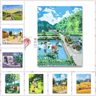 MOZI✨40 * 50cm / 30 * 40cm phong cảnh đồng quê tranh tô màu theo số bộ tô màu theo số tranh số hóa Sân Sơn Dầu Kỹ Thuật Số Tự Làm Tô Màu Tranh Phong Cảnh Tranh Kỹ Thuật Số Vẽ Tay Tranh Nhồi Bông Tranh Trang Trí Nhà Cửa Tranh