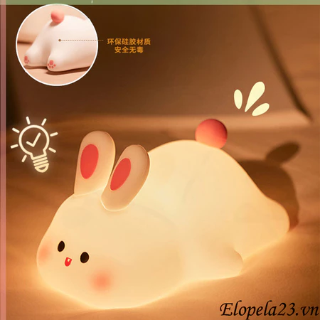 Đèn ngủ silicon Pat Light Đèn ngủ Panda Pat Đèn ngủ có thể sạc lại Ánh sáng dịu nhẹ Bảo vệ mắt Đèn ngủ hình con thỏ tình yêu Đèn ngủ silicon trang trí phòng ngủ-USB