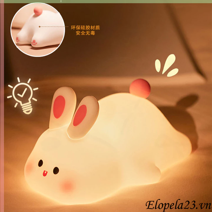 Đèn ngủ silicon Pat Light Đèn ngủ Panda Pat Đèn ngủ có thể sạc lại Ánh sáng dịu nhẹ Bảo vệ mắt Đèn ngủ hình con thỏ tình yêu Đèn ngủ silicon trang trí phòng ngủ-USB