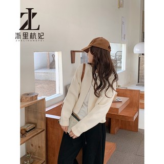 Áo len cardigan ZHELIHANGFEI dệt kim dài tay màu trơn có dây kéo cho quần áo nữ mùa thu đông thời