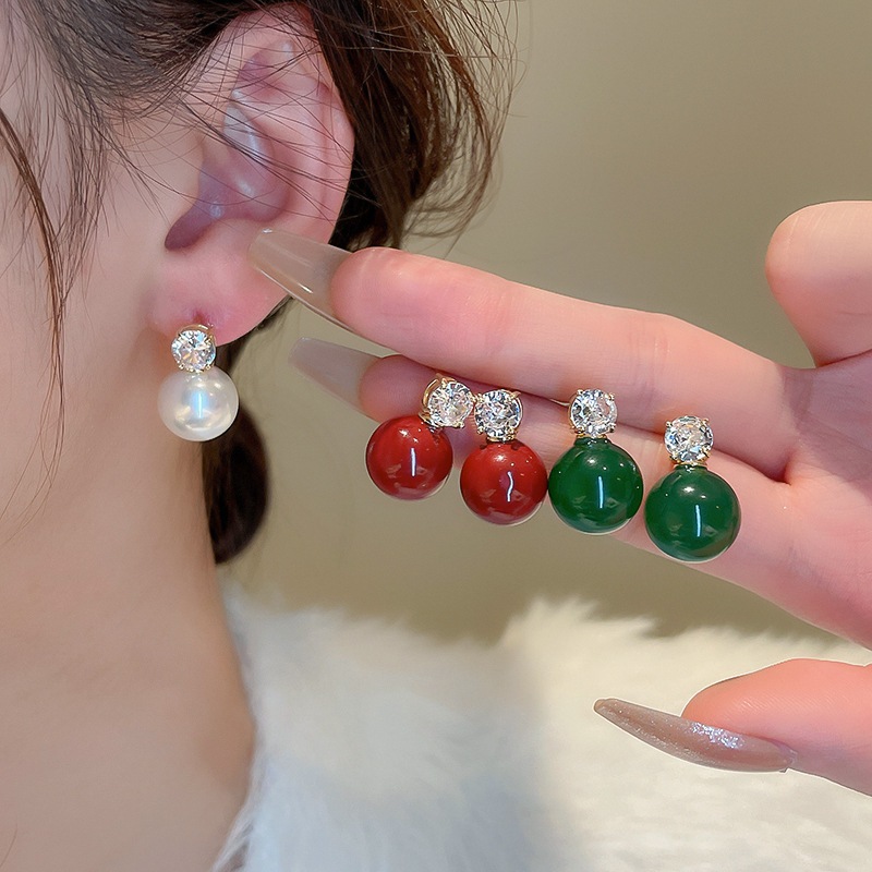 Bạc Kim zircon ngọc trai hoa tai đơn giản Pháp phong cách thu đông cao cấp thời trang