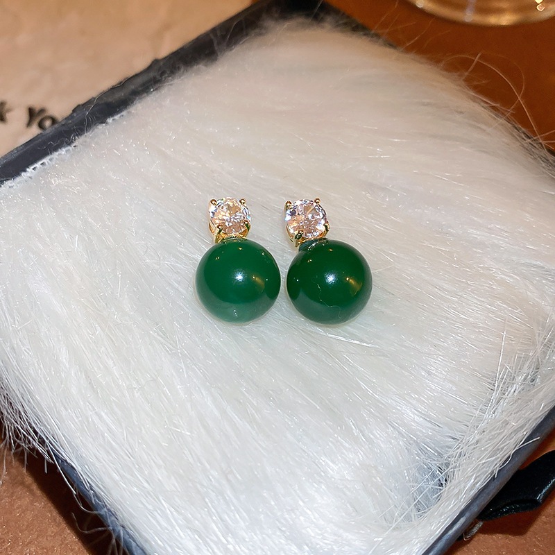 Bạc Kim zircon ngọc trai hoa tai đơn giản Pháp phong cách thu đông cao cấp thời trang