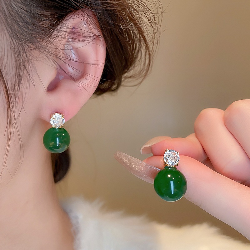 Bạc Kim zircon ngọc trai hoa tai đơn giản Pháp phong cách thu đông cao cấp thời trang