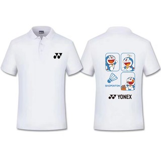 Áo bóng bàn YONEX dành cho nam và nữ, dáng rộng và thoải mái, cổ áo Polo thấm mồ hôi, áo thể thao cầu lông in hình "Doremon"