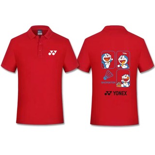 Áo bóng bàn YONEX dành cho nam và nữ, dáng rộng và thoải mái, cổ áo Polo thấm mồ hôi, áo thể thao cầu lông in hình "Doremon"
