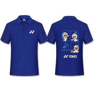 Áo bóng bàn YONEX dành cho nam và nữ, dáng rộng và thoải mái, cổ áo Polo thấm mồ hôi, áo thể thao cầu lông in hình "Doremon"