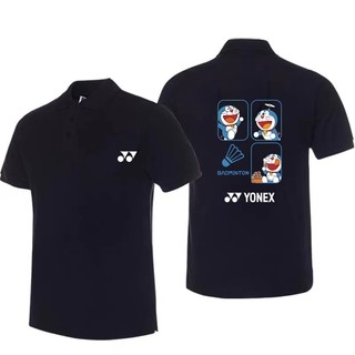 Áo bóng bàn YONEX dành cho nam và nữ, dáng rộng và thoải mái, cổ áo Polo thấm mồ hôi, áo thể thao cầu lông in hình "Doremon"