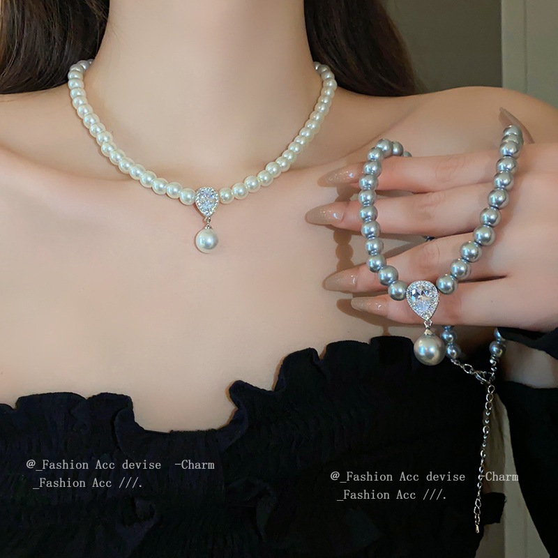 Vòng cổ ngọc trai zircon giọt nước phong cách triều đình cổ điển Pháp, phù hợp nhiều trang phục