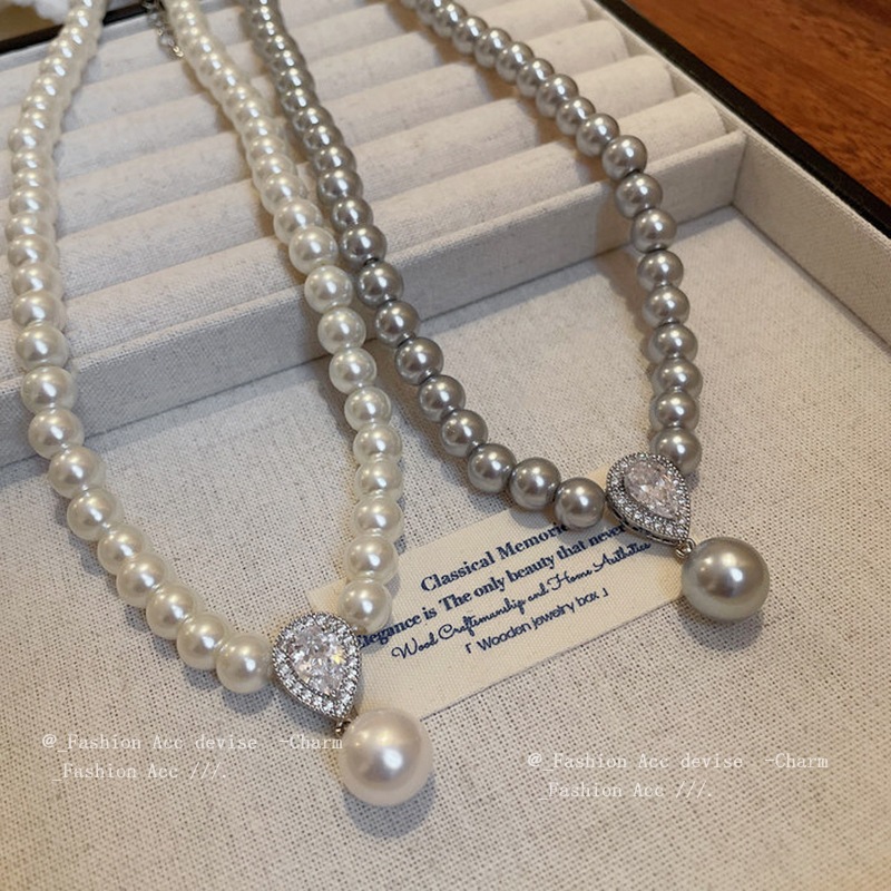 Vòng cổ ngọc trai zircon giọt nước phong cách triều đình cổ điển Pháp, phù hợp nhiều trang phục