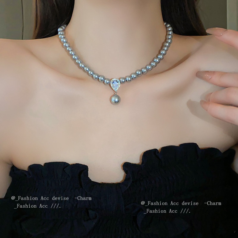 Vòng cổ ngọc trai zircon giọt nước phong cách triều đình cổ điển Pháp, phù hợp nhiều trang phục