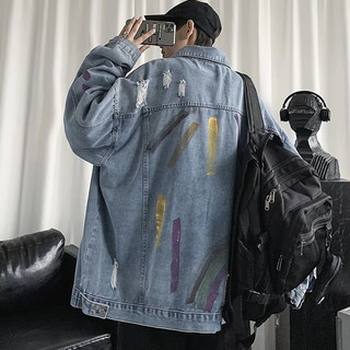 Áo khoác denim nam Gksss Nhật Bản phong cách Harajuku dáng rộng thiết kế graffiti giản dị áo khoác