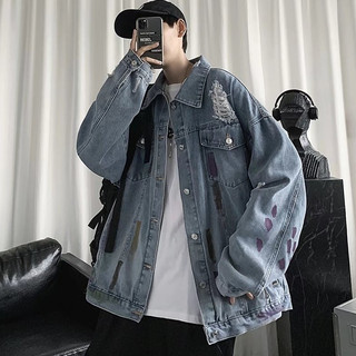 Áo khoác denim nam Gksss Nhật Bản phong cách Harajuku dáng rộng thiết kế graffiti giản dị áo khoác