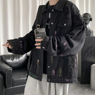 Áo khoác denim nam Gksss Nhật Bản phong cách Harajuku dáng rộng thiết kế graffiti giản dị áo khoác