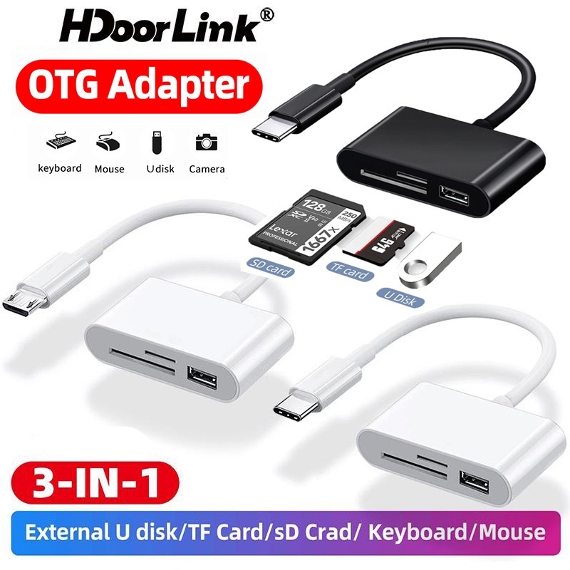 Ảnh Đầu đọc thẻ nhớ HDOORLINK SD/TF/USB 3 trong 1 có cáp Type-C/Micro USB/iPhone sang SD cao cấp thích hợp cho iPad HUAWEI 1