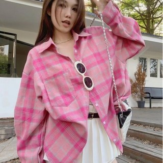 Phong Cách Hàn Quốc Nữ Nữ Rời Kẻ Sọc Quá Khổ Baggy Áo Sơ Mi Tay Dài Áo Baju Baju Wanita Lengan Panjang Hàng Mới Sẵn Có