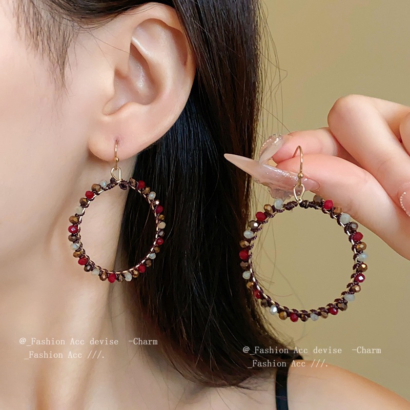 Dân tộc gió tròn giọt nước rỗng móc tai retro cao cấp cảm giác tua rua bông tai Thời trang ánh sáng sang trọng xu hướng bông tai bán buôn