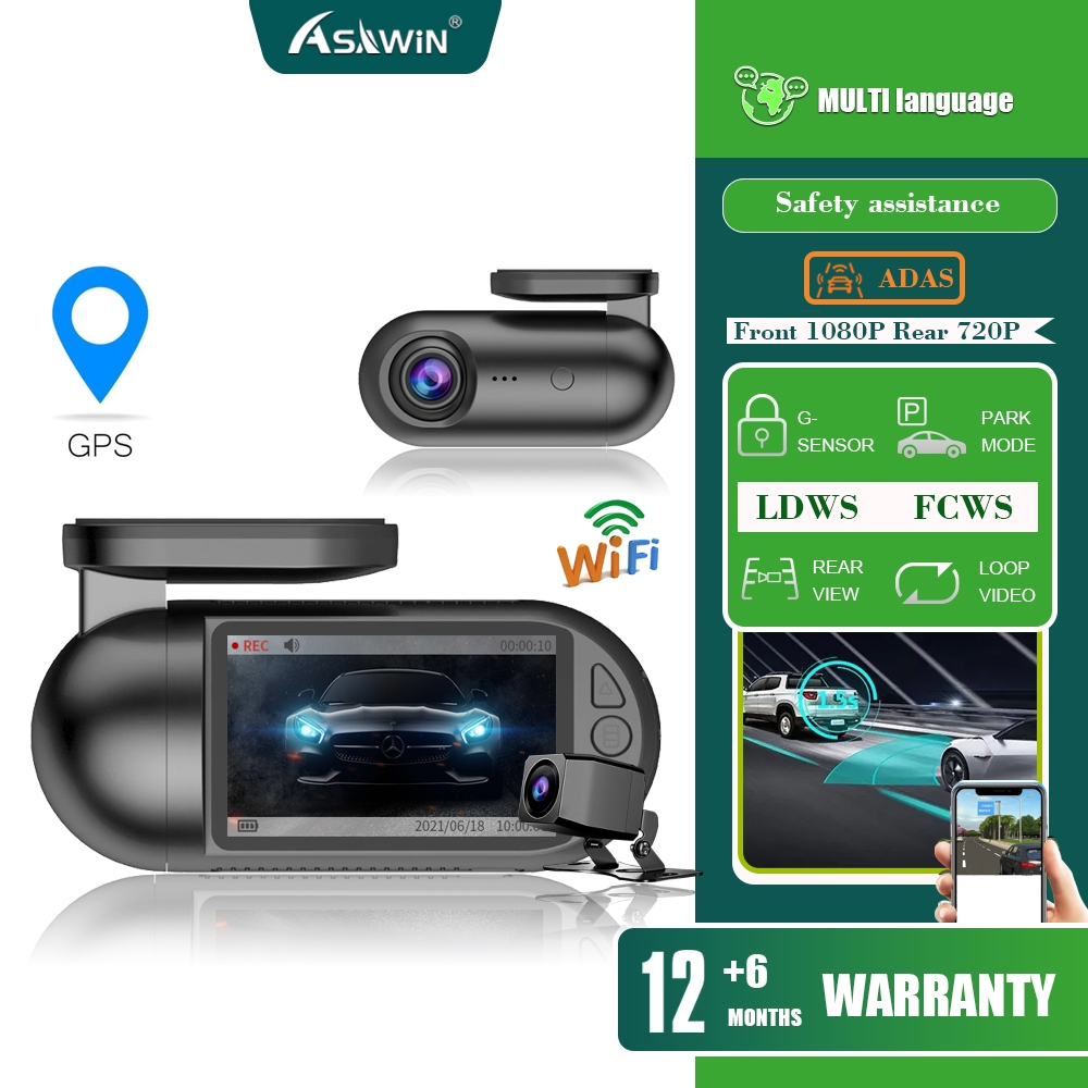 Wifi Dash Cam Trước Sau GPS ADAS Camera Ô Tô Ống Kính Kép Asawin H3 2 ...