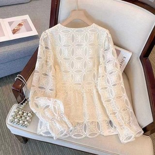 Phong Cách Hàn Quốc Nữ Nữ Rời Vintage Thêu Hoa Cổ Chữ V Áo Sơ Mi Tay Dài Áo Baju Baju Wanita Lengan Panjang