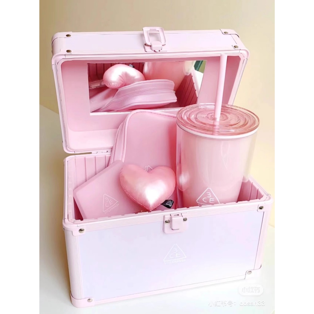 3ce Cherry Blossom Powder Hộp Đựng Mỹ Phẩm Sen Hồng Ba Lô Trong Suốt Gương Cầm Tay Hai Lớp Cốc Nước Gấp Quạt