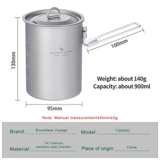 Bình Đựng Nước 900ml Bằng Titan Có Tay Cầm Có Thể Gập Lại Tiện Dụng Mang Theo Du Lịch Cắm Trại