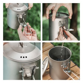 Bình Đựng Nước 900ml Bằng Titan Có Tay Cầm Có Thể Gập Lại Tiện Dụng Mang Theo Du Lịch Cắm Trại