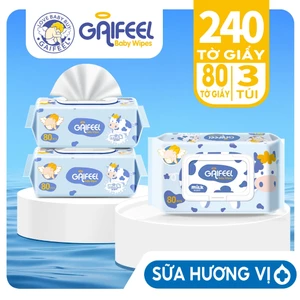 GAIFEEL Gói 3 Món Khăn Lau Ướt Cho Bé 80 Tờ / Gói (Hương Sữa)