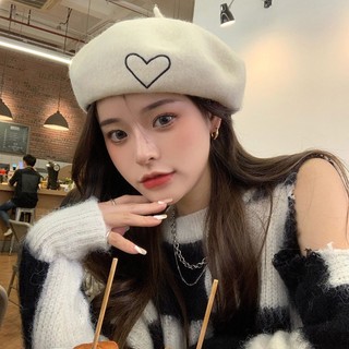 Mũ len ấm áp mùa thu đông Mũ len thêu trái tim nữ màu trơn
