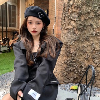 Mũ len ấm áp mùa thu đông Mũ len thêu trái tim nữ màu trơn