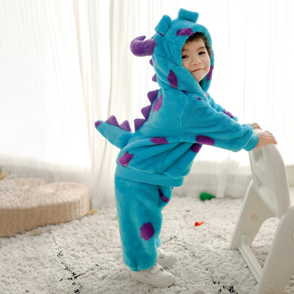 Bộ Áo Liền Quần Bằng Lông Cừu Dày Dặn Giữ Ấm Mùa Đông In Hình Thú Hoạt Hình Cho Bé 6 Tháng
