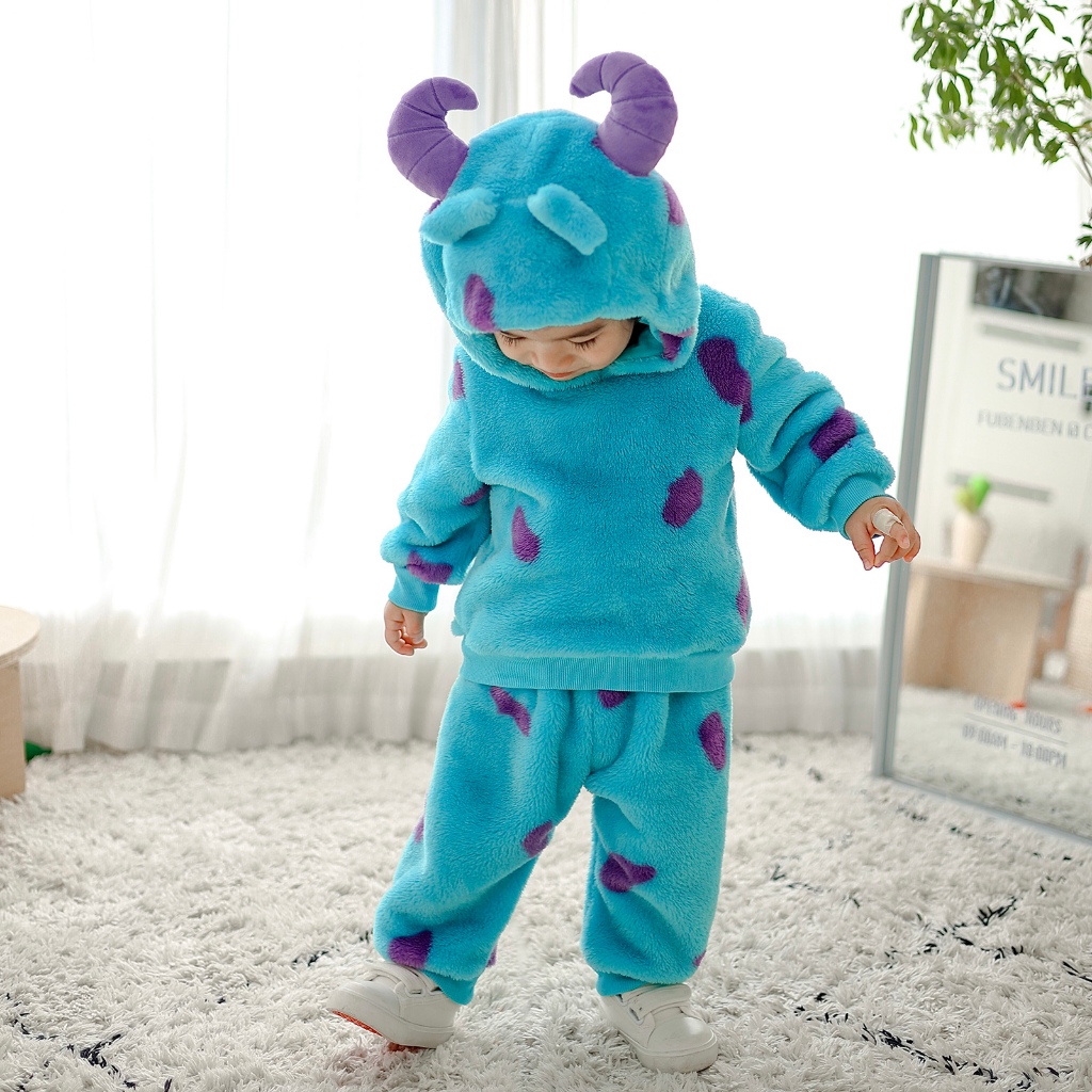 Bộ Áo Liền Quần Bằng Lông Cừu Dày Dặn Giữ Ấm Mùa Đông In Hình Thú Hoạt Hình Cho Bé 6 Tháng
