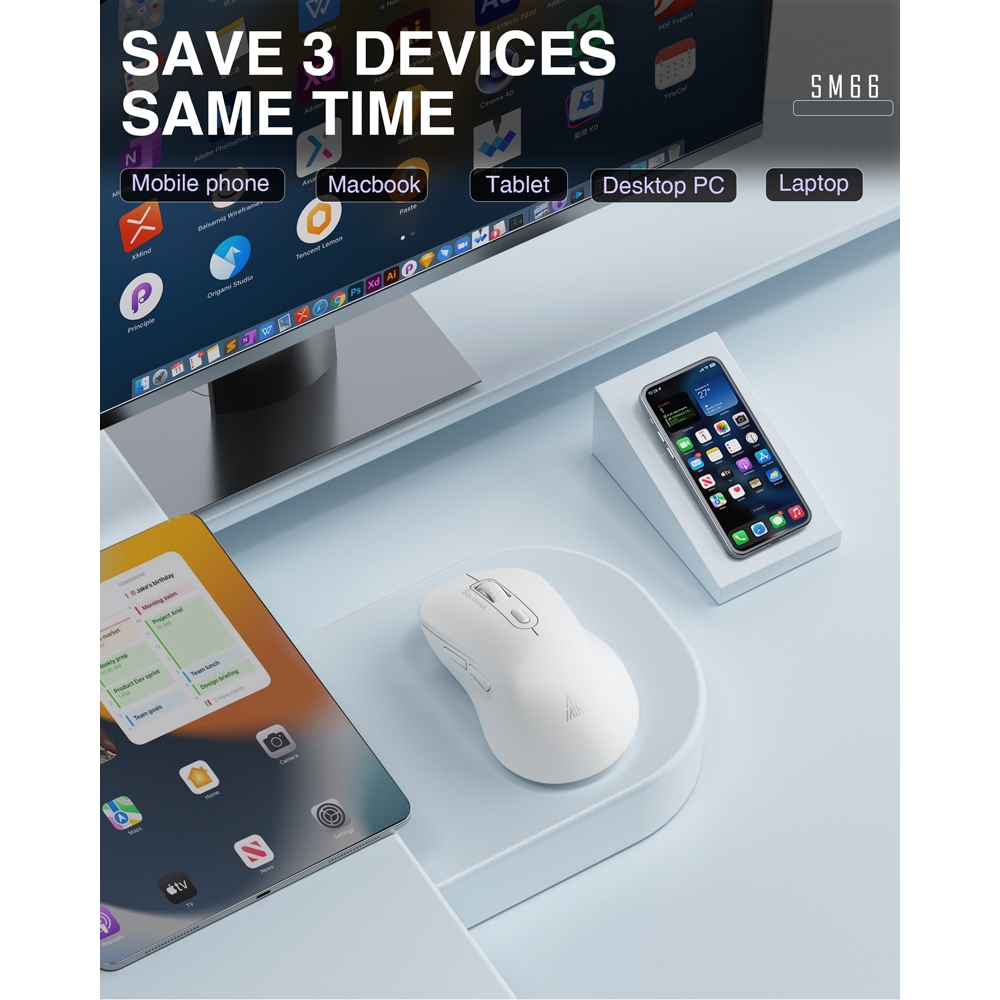 Chuột không dây SOLAKAKA SM66 Bluetooth / Pin 2.4G 400mAh với dpi 6 tốc độ 1000-1600-2200-3200-4800 dpi cho trò chơi văn phòng | BigBuy360 - bigbuy360.vn