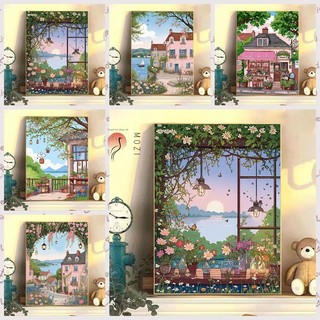 MOZI✨40 * 50cm / 30 * 40cm cabin màu hồng tranh tô màu theo số tranh số hóa bộ tô màu theo số Hồng Thành Phố Tự Làm Tranh Sơn Dầu Kỹ Thuật Số Tự Làm Sơn Màu Tranh Phong Cảnh Tranh Kỹ Thuật Số Tranh Vẽ Tay Làm Đầy Tranh Trang Trí Nhà Cửa Tranh