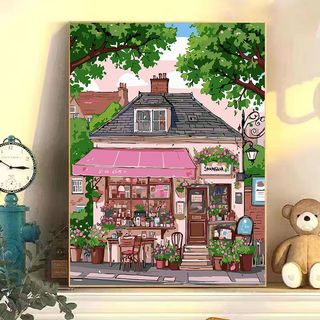 MOZI✨40 * 50cm / 30 * 40cm cabin màu hồng tranh tô màu theo số tranh số hóa bộ tô màu theo số Hồng Thành Phố Tự Làm Tranh Sơn Dầu Kỹ Thuật Số Tự Làm Sơn Màu Tranh Phong Cảnh Tranh Kỹ Thuật Số Tranh Vẽ Tay Làm Đầy Tranh Trang Trí Nhà Cửa Tranh