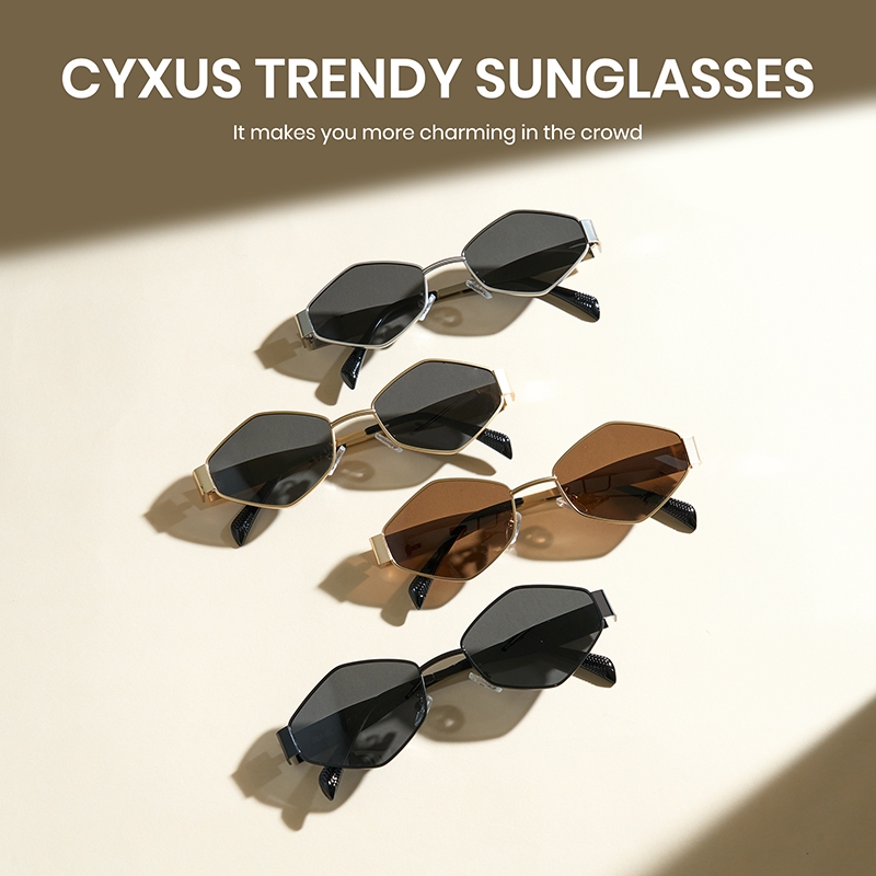 Cyxus Kính Mát Thời Trang Phân Cực UV400 Gọng Đa Giác Thép Không Gỉ Siêu Bền Chống Lóa Đi Biển Lái Xe P1188