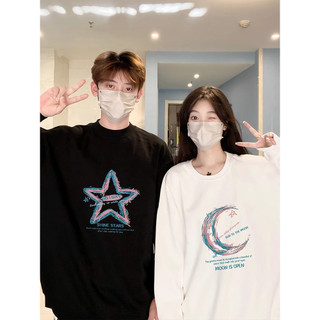 Áo hoodie dài tay 100% cotton mới dành cho cả nam và nữ Áo hoodie cặp đôi dáng rộng cổ tròn in hình độc đáo