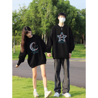 Áo hoodie dài tay 100% cotton mới dành cho cả nam và nữ Áo hoodie cặp đôi dáng rộng cổ tròn in hình độc đáo