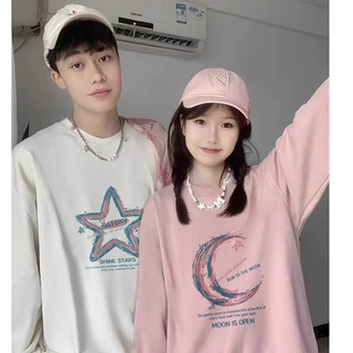 Áo hoodie dài tay 100% cotton mới dành cho cả nam và nữ Áo hoodie cặp đôi dáng rộng cổ tròn in hình độc đáo