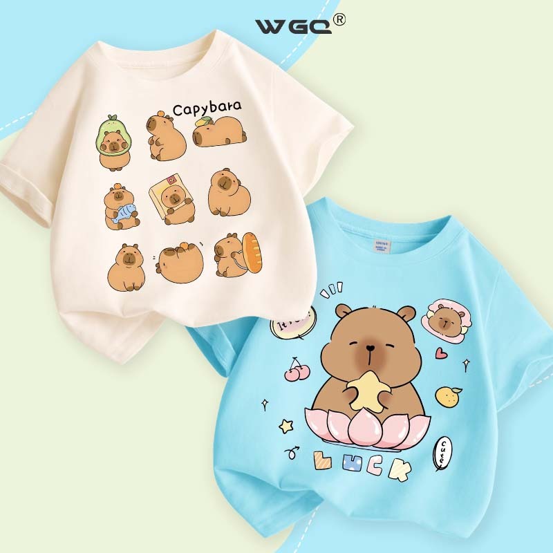 W.G.Q  Áo thun bé trai / bé gái，vải 100% Cotton , mềm mại thoải mái , in Capybara