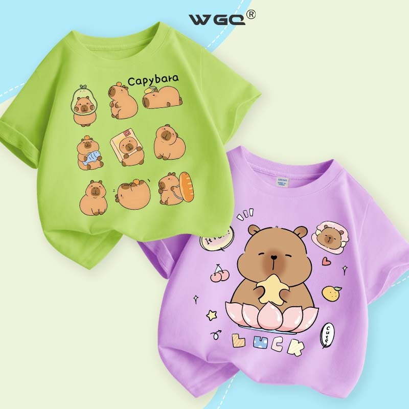 W.G.Q  Áo thun bé trai / bé gái，vải 100% Cotton , mềm mại thoải mái , in Capybara